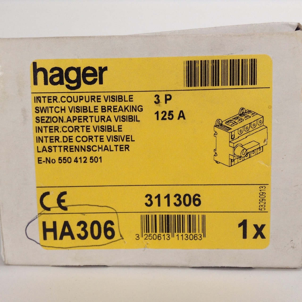 Hager HA306 switch visible breaking Lasttrennschalter 3P 125A New NFP