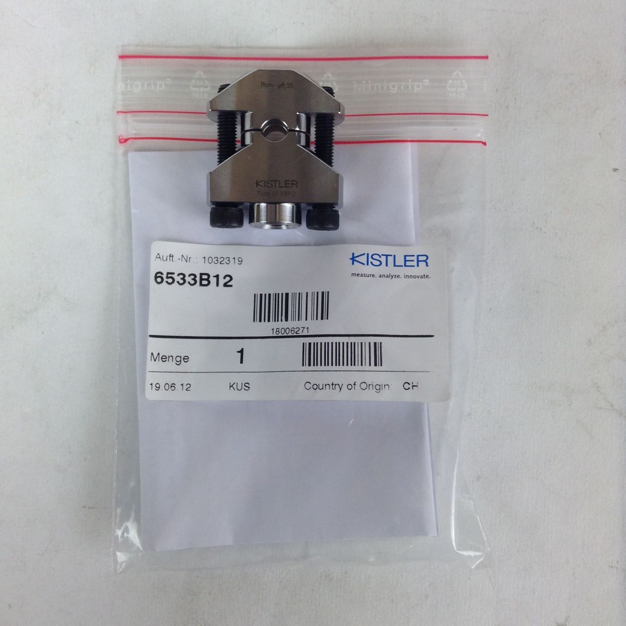 Kistler 6533B12 Clamp Adapter for Injection Systems New