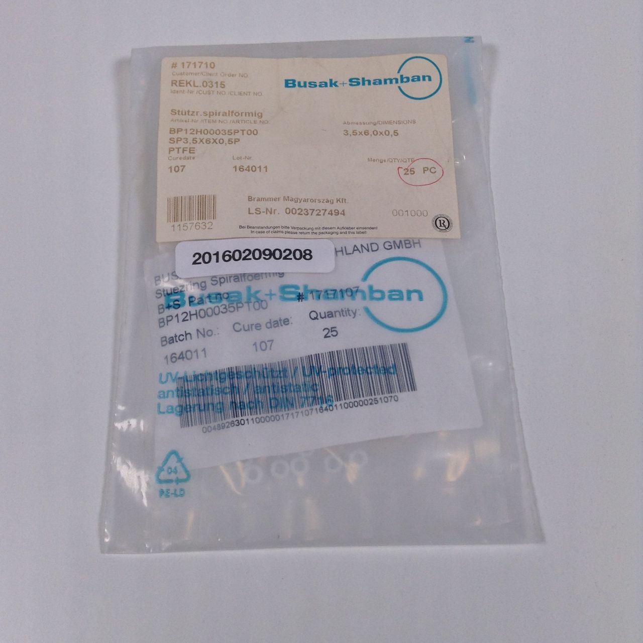 Busak+Shamban BP12H00035PT00 3.5x6x0.5 Spiral Seal (5 Pieces)