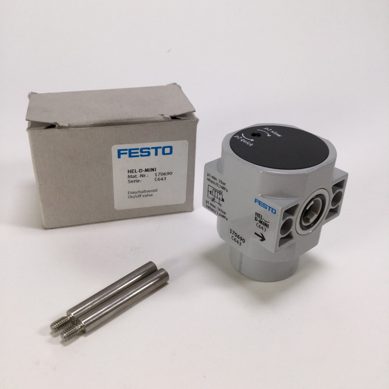 Festo HEL-D-MINI On/Off Valve Soft-start valve 3-16 bar Einschaltventil ...