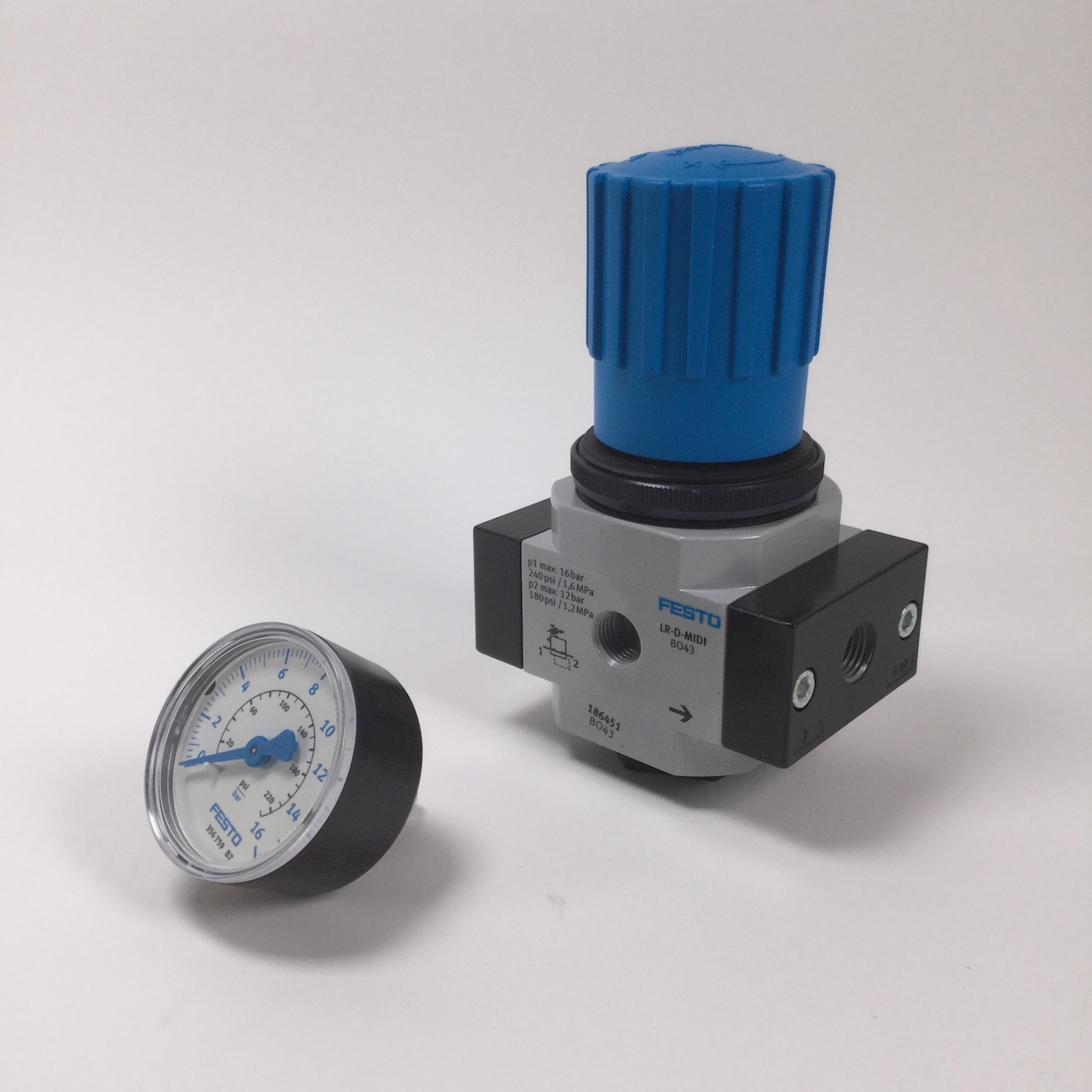 Druckregelventil LR-D-MIDI – Für Luftkompressor, 3/8 Zoll, In-Line-Abscheider